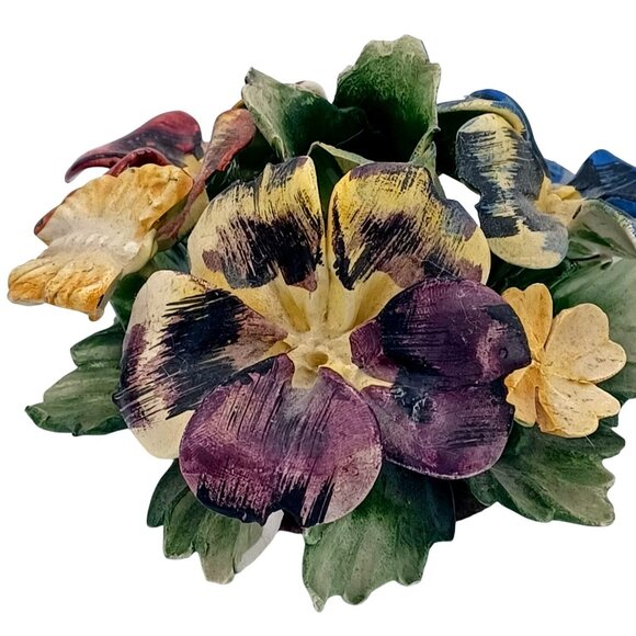 Vintage 1950s Capodimonte Candle Holders With African Violets & Butterflies Flor - Picture 5 of 13